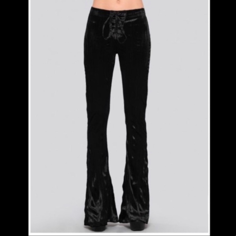 Lip Service Blacklist high rise black velvet flares with tie up front